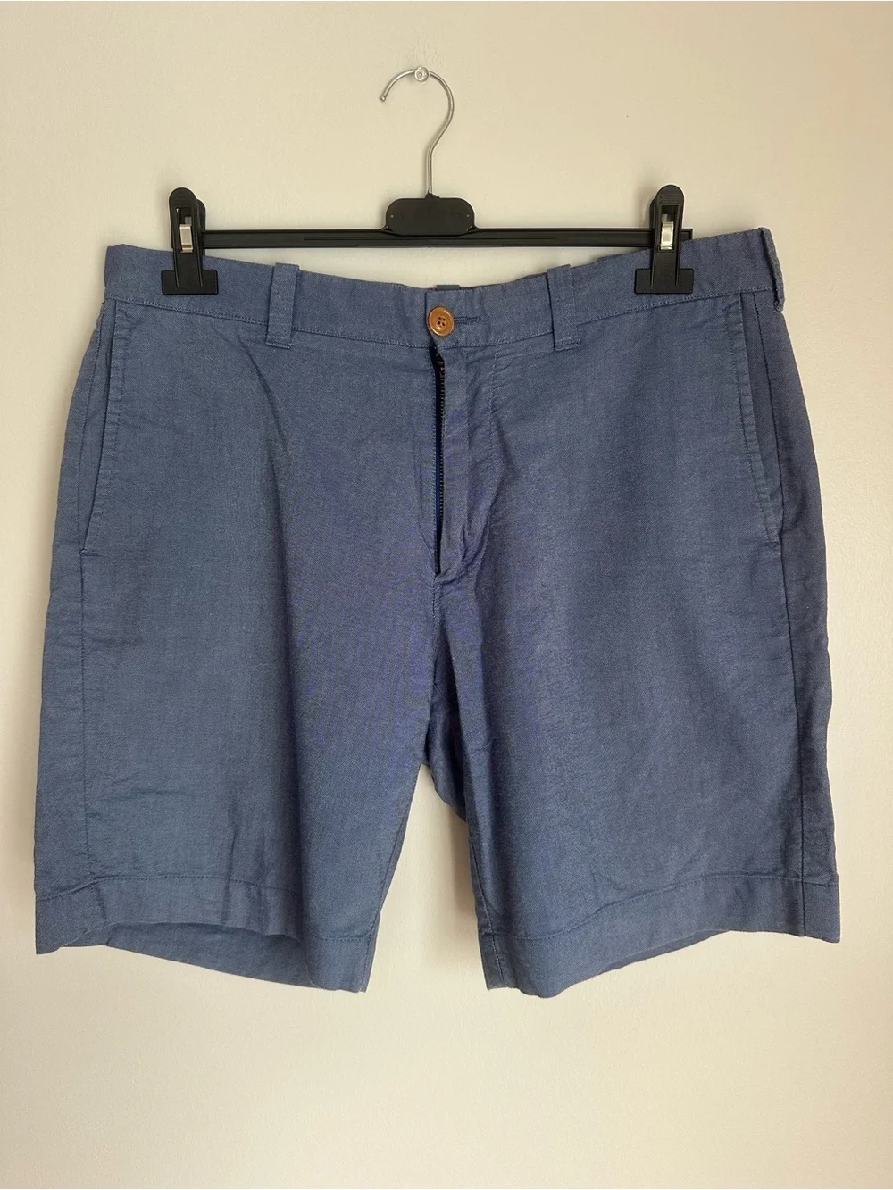 J Crew Shorts Mens 34W Chino Flat Front Gramercy Cotton Blue Chambray Preppy